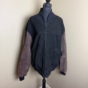 Dona Michi Men’s 3XL Black Brown Leather Suede Bomber Jacket Full Zip